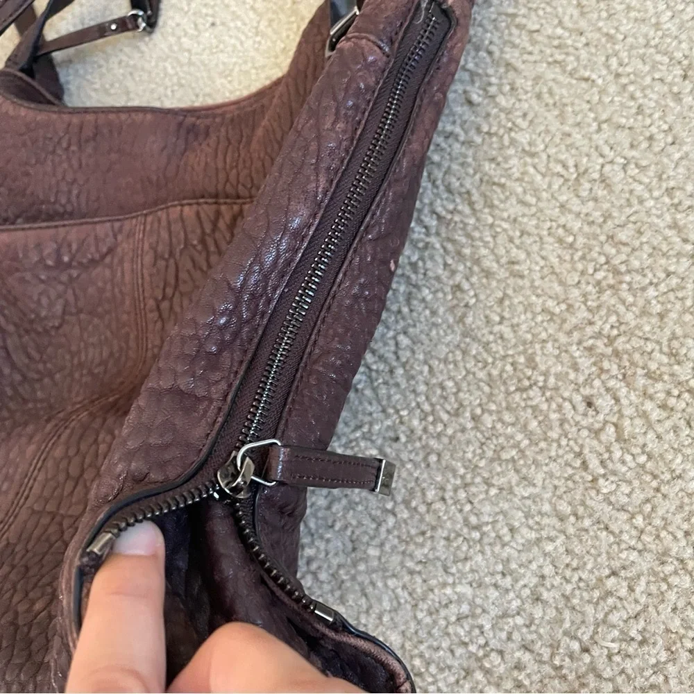 Vince Camuto pebbled lamb leather purse Eliza style Black Cherry color
